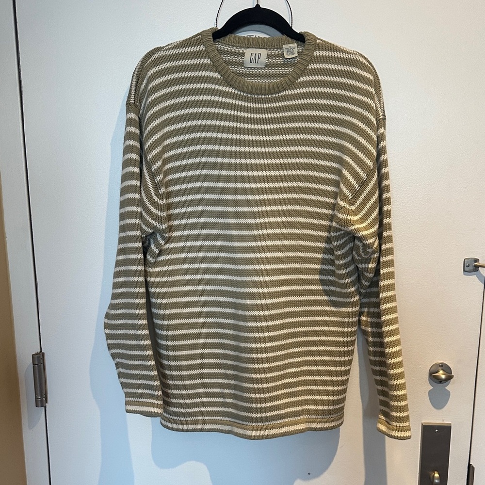 GAP Olive and Cream Striped Pullover Sweater 100% Cotton